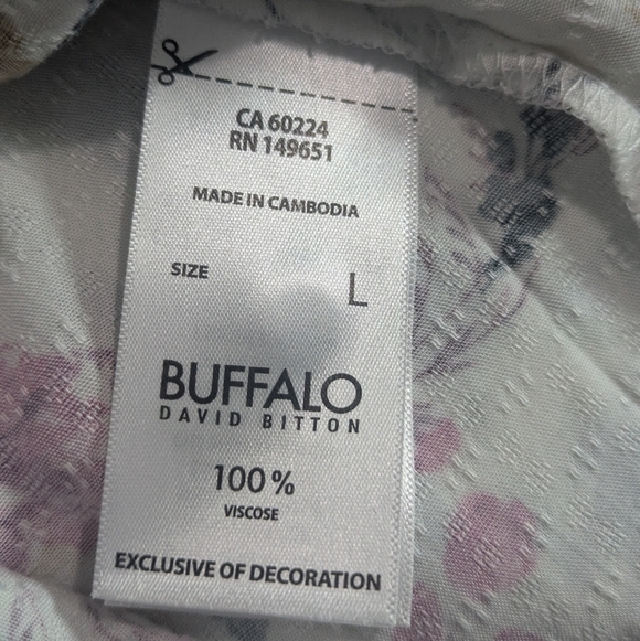 Buffalo David Bitton Size L Women's White Floral Cap Sleeve Blouse Top Bohemian - Picture 8 of 9